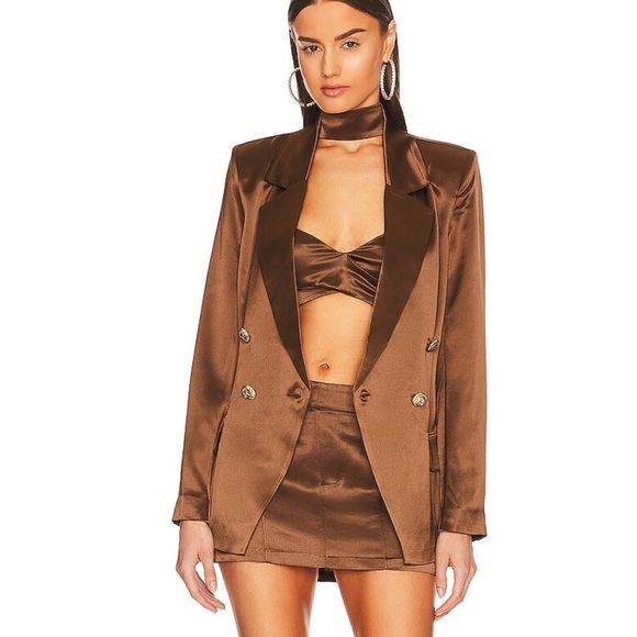 RETROFETE Saige Blazer Satin In Cognac Size‎ Large - Picture 1 of 12
